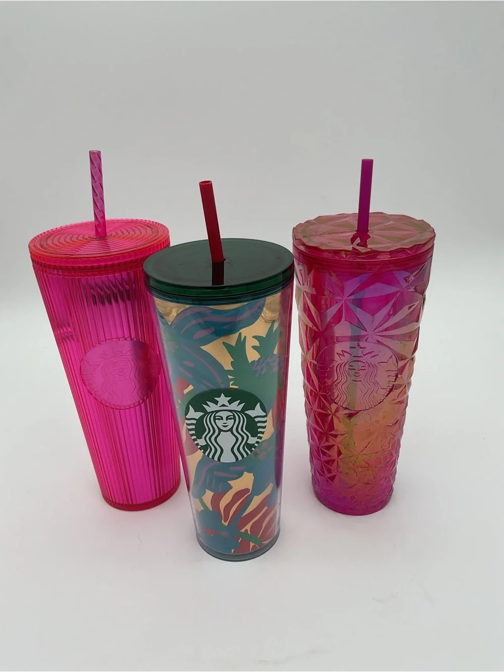 Set of 3 Starbucks Pink and Green Reusable Cold Cups